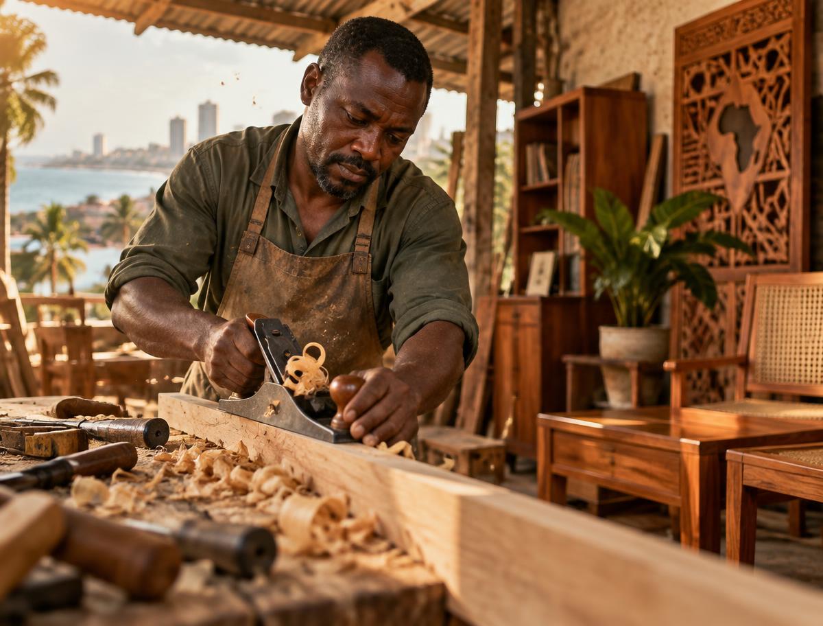 Carpinteiro no seu ateliê em Maputo